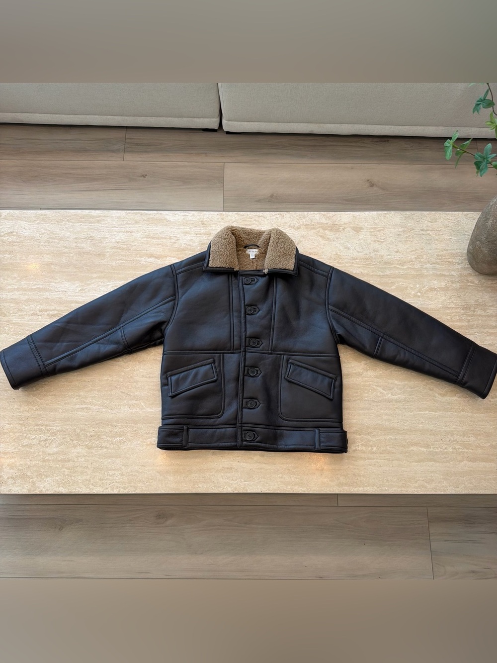 Topshop Faux Leather Shearling Coat with Borg Lining